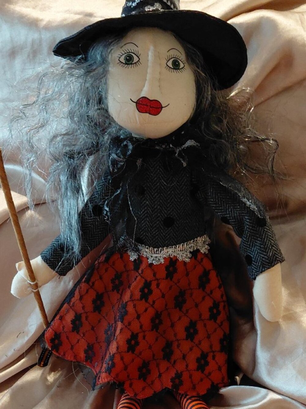 Shelf Sitter Halloween Witch Doll w/Broom  - 27"